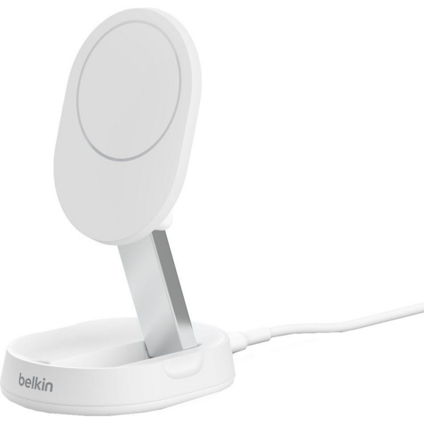 Акція на Зарядное устройство безпроводное Belkin 15Вт Stand Magnetic Qi2, White (WIA008BTWH) від MOYO