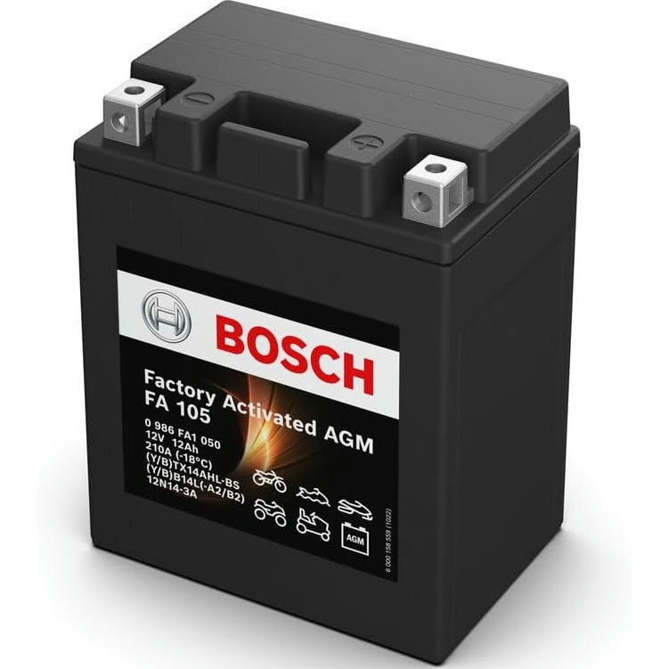 Аккумулятор AGM Bosch 12Ah-12v (FA105), R, EN210 (0986FA1050) (52371436517) фото 