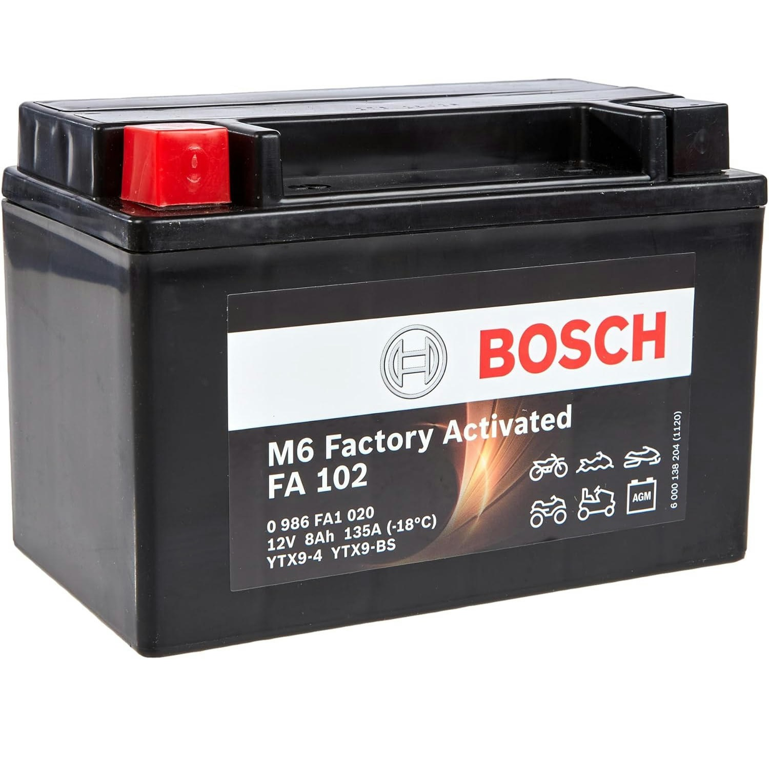 Аккумулятор AGM Bosch 8Ah-12v (FA102), L, EN120 (0986FA1020) (52371436553) фото 