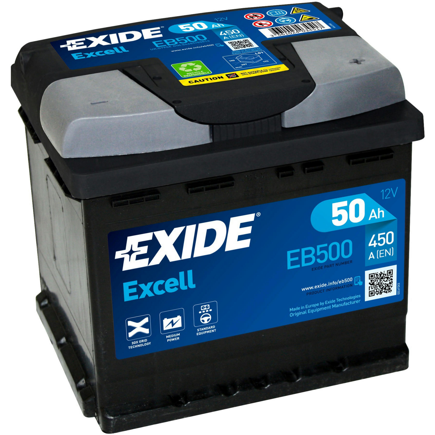 Аккумулятор автомобильный Exide Excell 50Ah-12v, R, EN450 (EB500) (5237607304) фото 