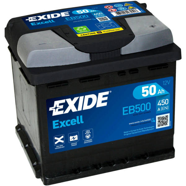 Аккумулятор автомобильный Exide Excell 50Ah-12v, R, EN450 (EB500) (5237607304)