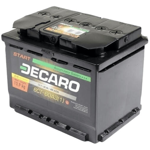 Автомобільний акумулятор Decaro Start 60Ah-12v, L, EN480 (6СТ-60 АЗ (1) S) (52371113860)фото