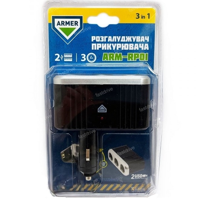 Розгалужувач прикурювача Armer 3в1 2 USB 1000mA 12/24V (ARM-RP01) (49051233347)фото