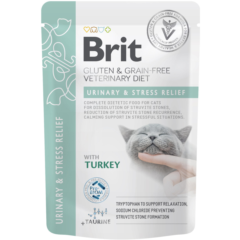 Вологий корм для котів Brit GF Vetetinary Diet Urinary&Stress Relief з індичкою 85гфото1