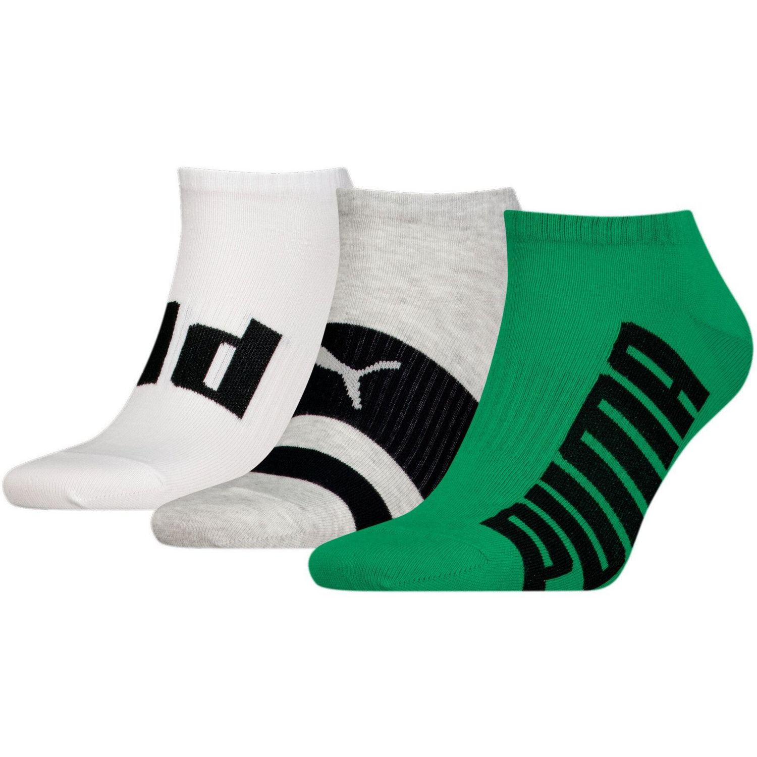 Шкарпетки Puma Unisex Big Logo Sneaker 3P 39-42 3 пари білі, сірі, зеленіфото