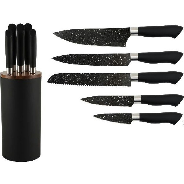 Набір ножів із блоком Ardesto Gemini, 6 предметів, нержавіюча сталь, пластик, чорнийфото