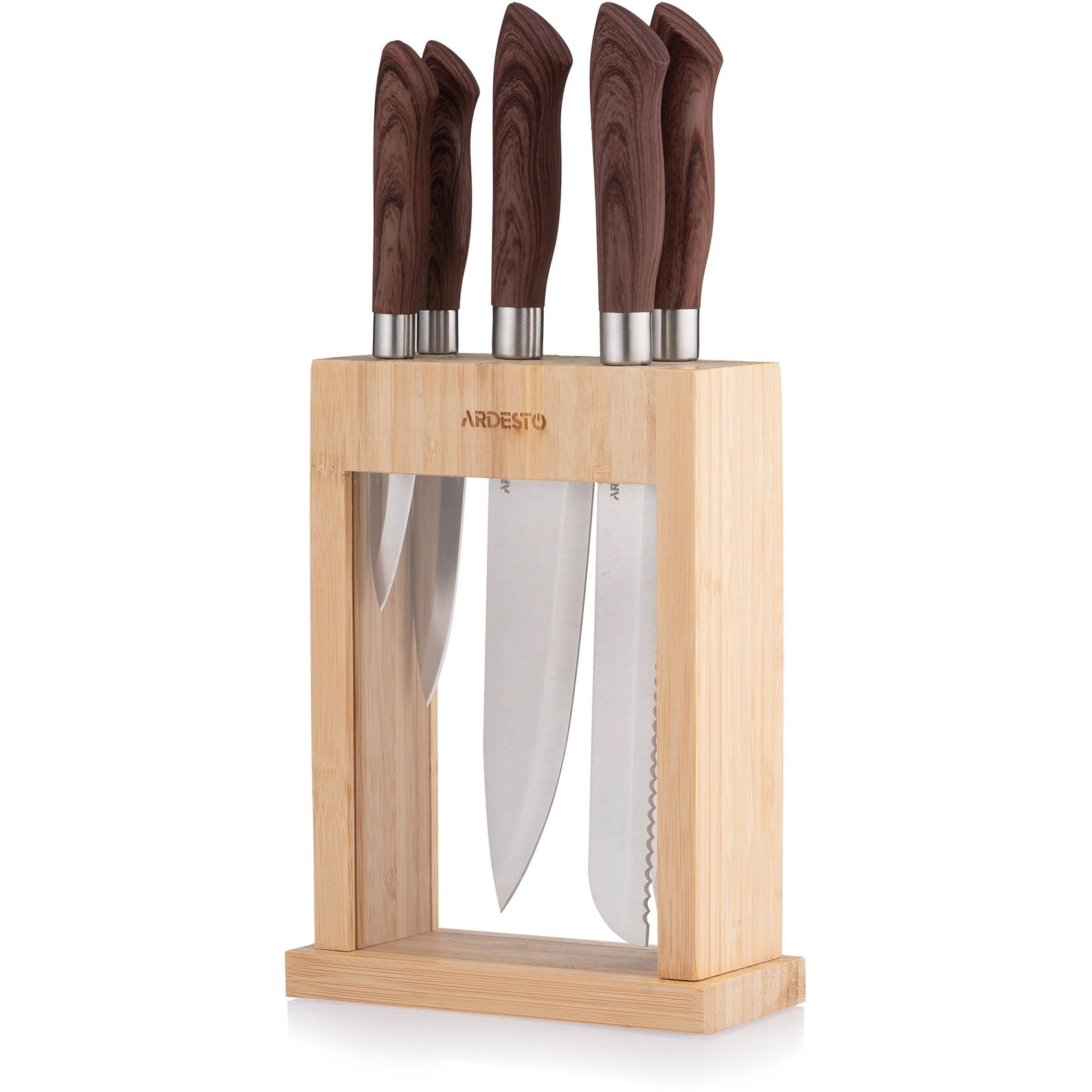 Набір ножів із блоком Ardesto Midori, 6 предметів, нержавіюча сталь, пластик, бамбук, коричневийфото1