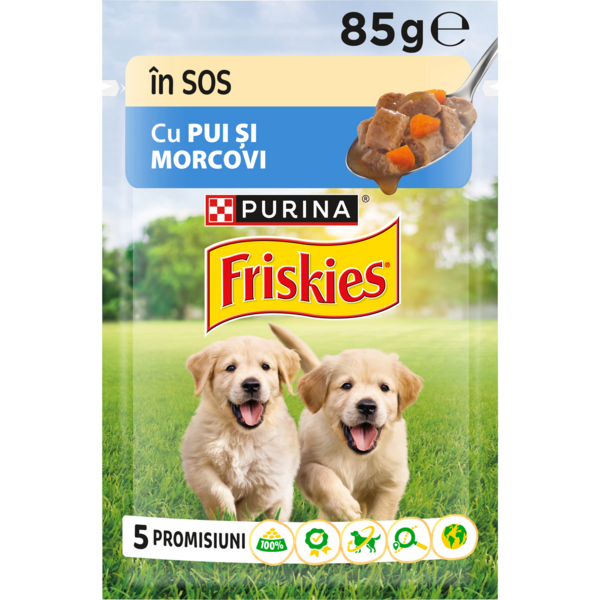 

Влажный корм для щенков Friskies с курицей и морковью в соусе 85 г