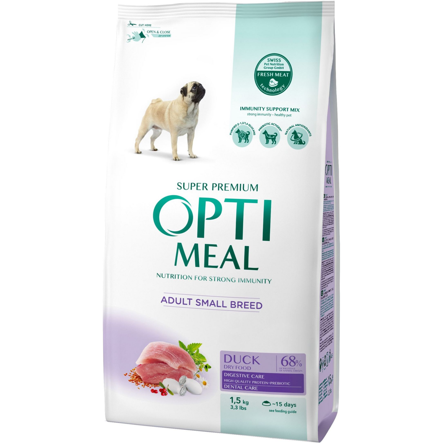 Сухий корм Optimeal для дорослих собак малих порід з качкою 1.5 кг (b1721501)фото
