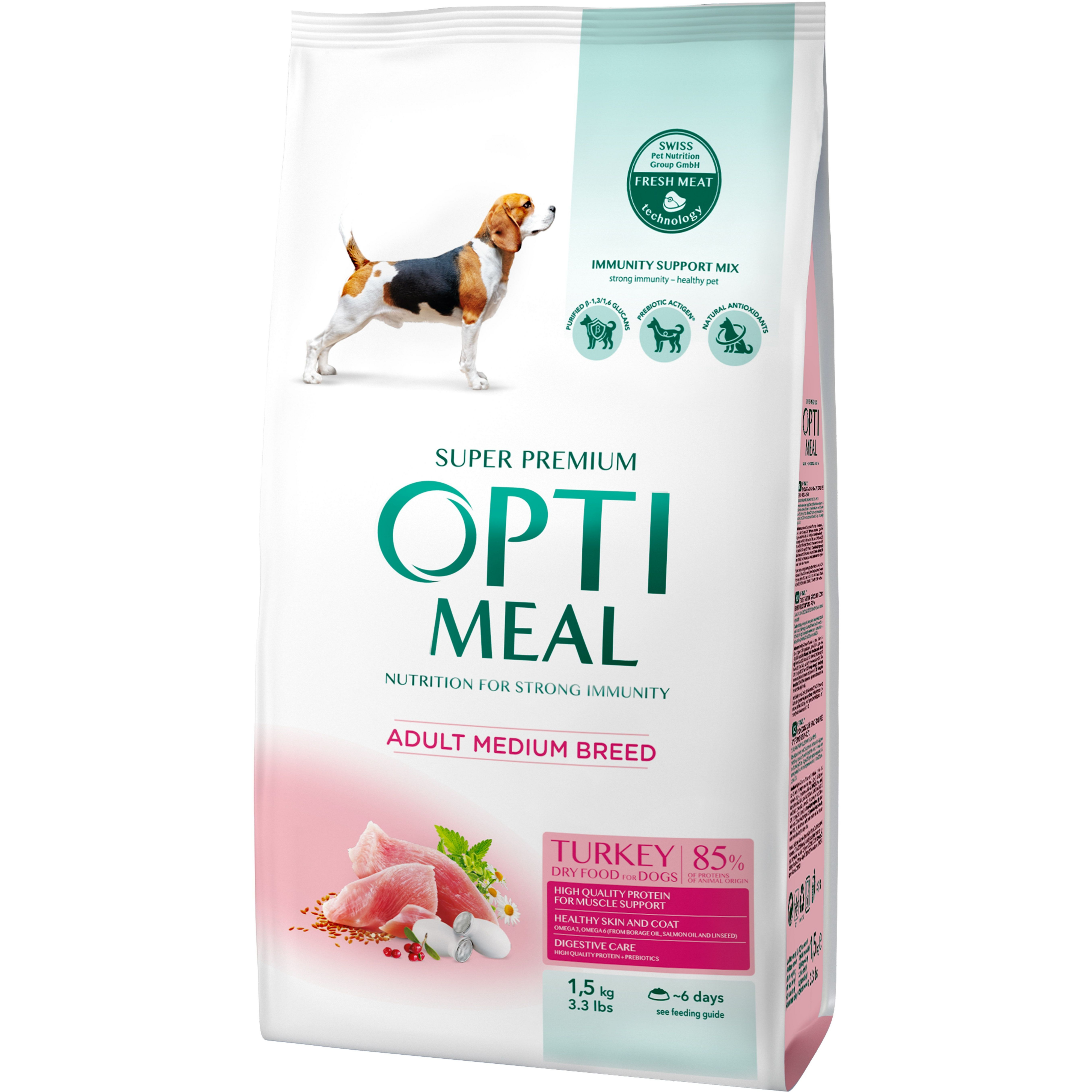 Сухой корм Optimeal для взрослых собак средних пород с индейкой 1.5кг (B1720501) фото 1