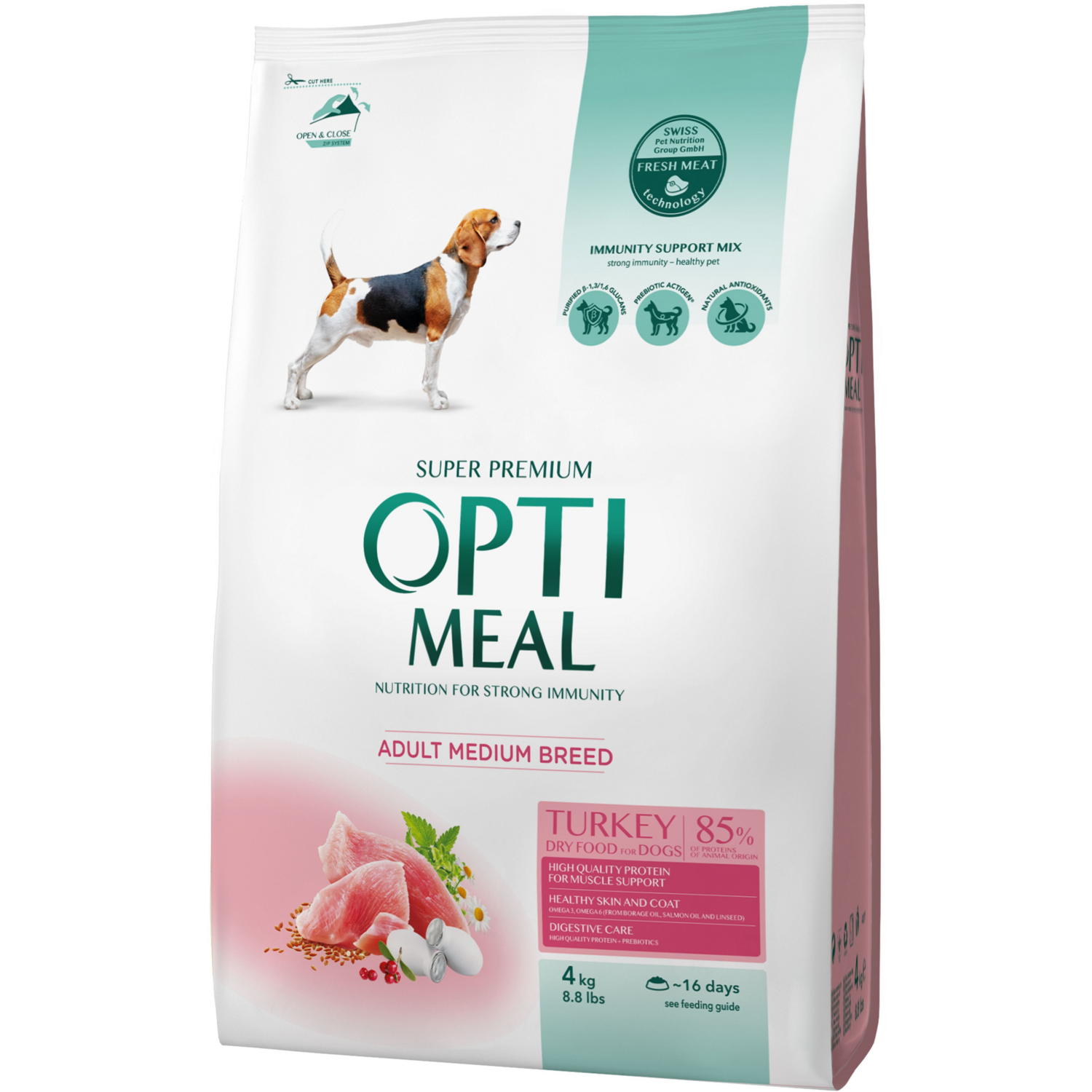 Сухой корм Optimeal для взрослых собак средних пород с индейкой 4кг (B1760501) фото 