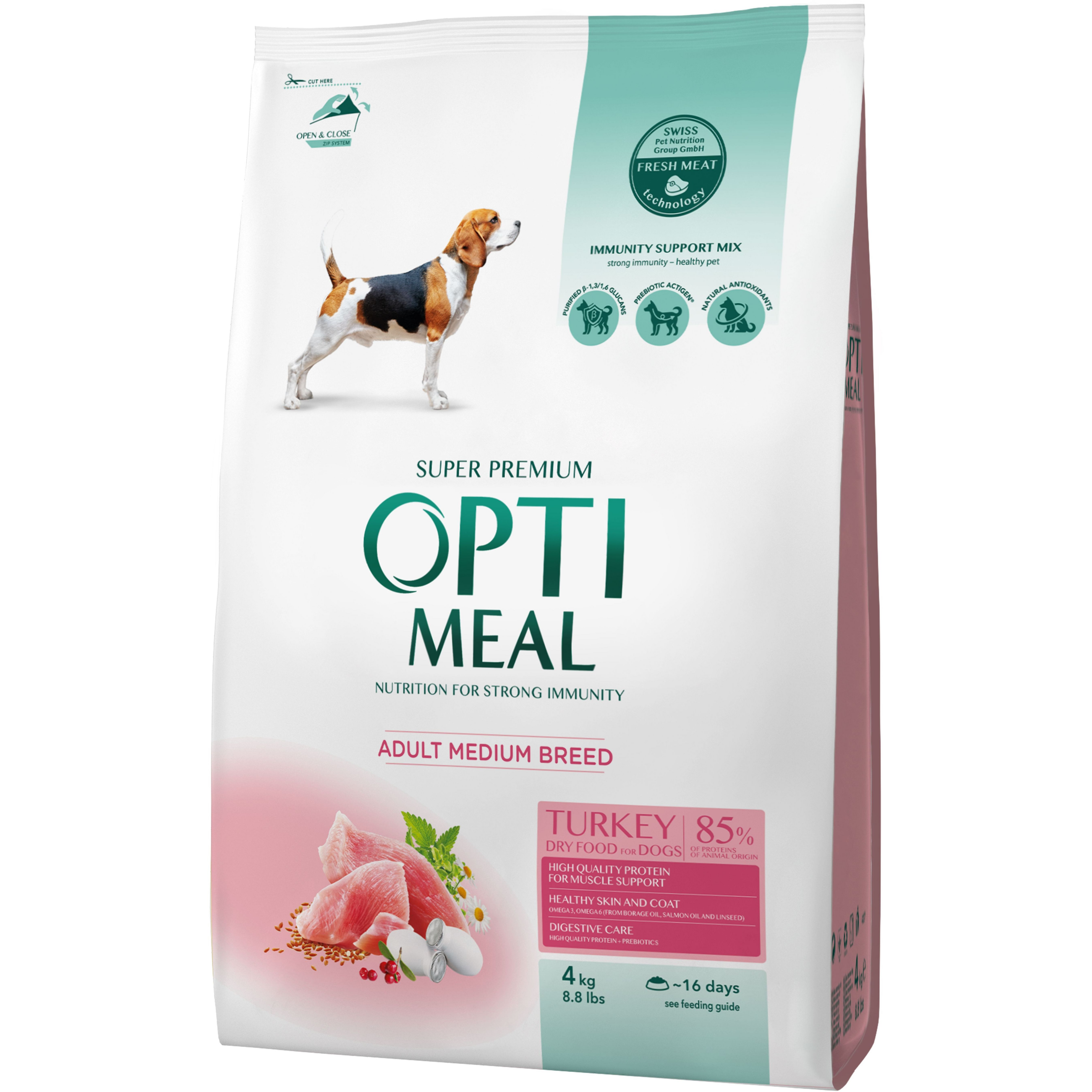 Сухой корм Optimeal для взрослых собак средних пород с индейкой 4кг (B1760501) фото 1