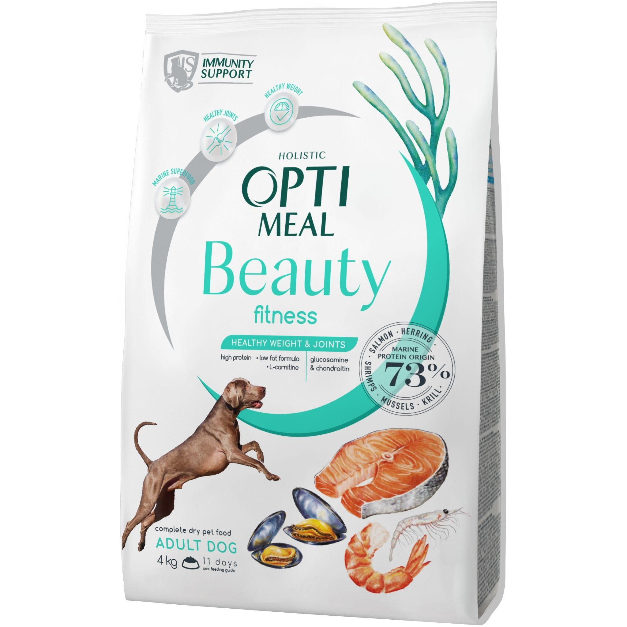 Сухий беззерновий корм Optimeal Beauty Fitness Healthy Weight & Joints для дорослих собак усіх порід з морепродуктами 4фото1