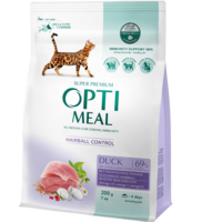 Сухой корм Optimeal для взрослых кошек для выведения шерсти с уткой 200г (B1890701)