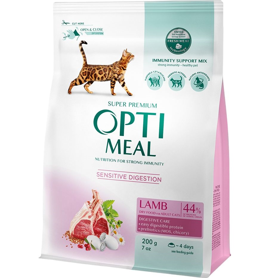 Сухой корм Optimeal для взрослых кошек с чувствительным пищеварением с ягненком 200г (B1891101) фото 