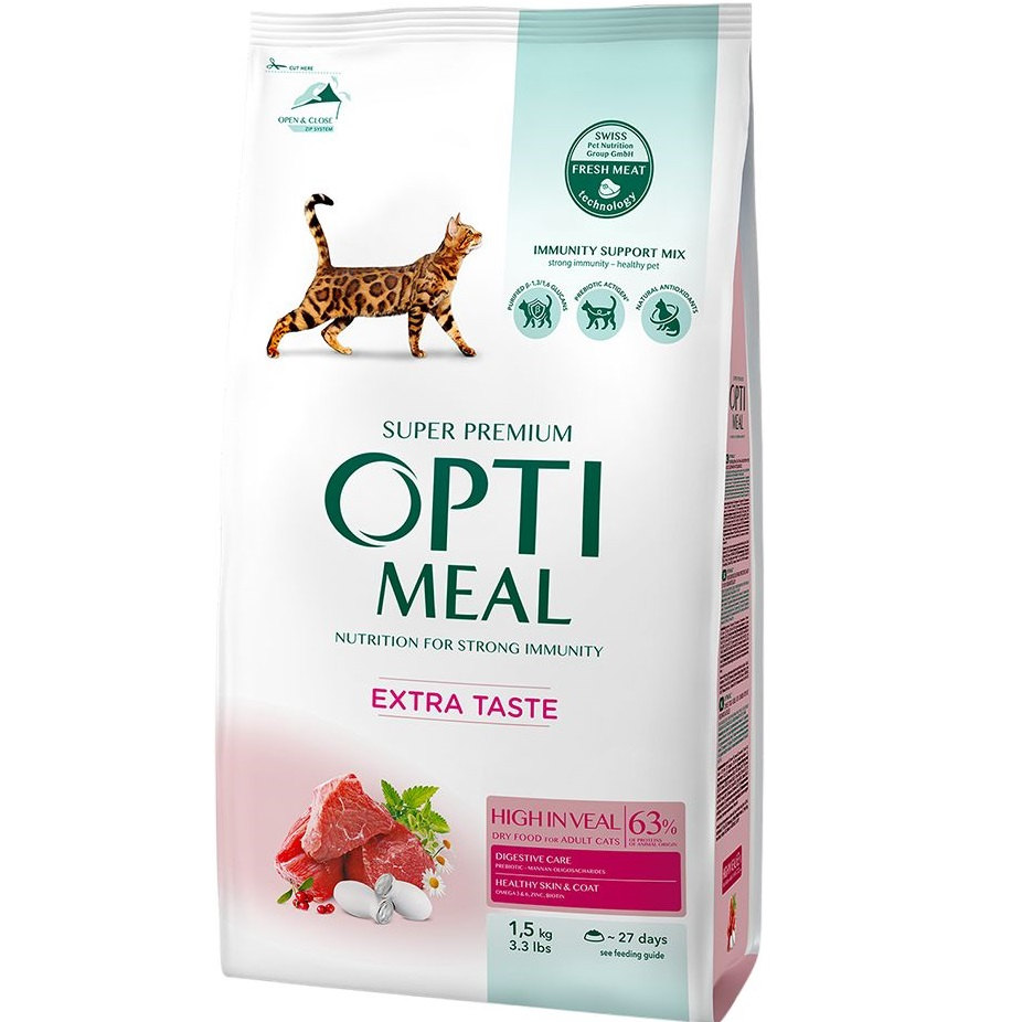 Сухий корм Optimeal для дорослих кішок з телятиною 1.5 кг (B1800501)фото