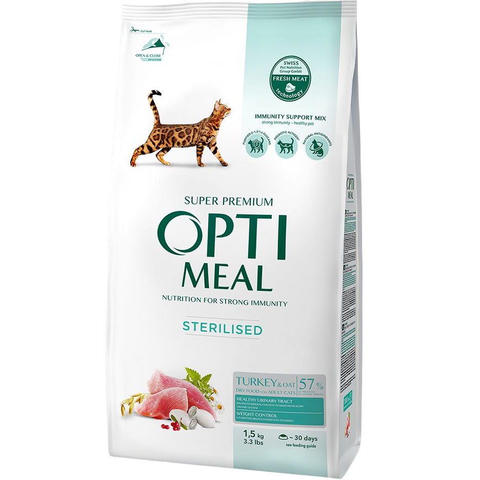 Сухий корм Optimeal для стерилізованих кішок з індичкою та вівсом 1.5 кг (B1800601)фото