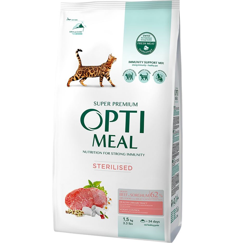 Сухий корм Optimeal для стерилізованих кішок з яловичиною та сорго 1.5 кг (B1801401)фото1