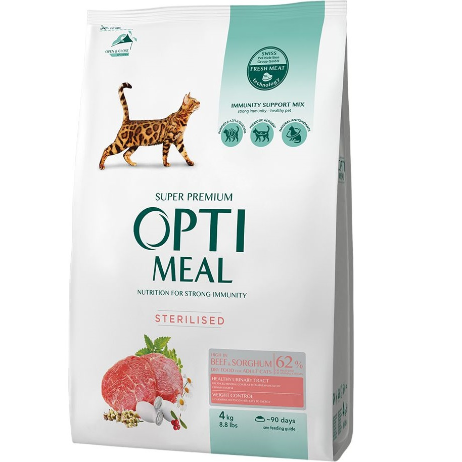 Сухий корм Optimeal для стерилізованих кішок з яловичиною та сорго 4кг (B1841401)фото
