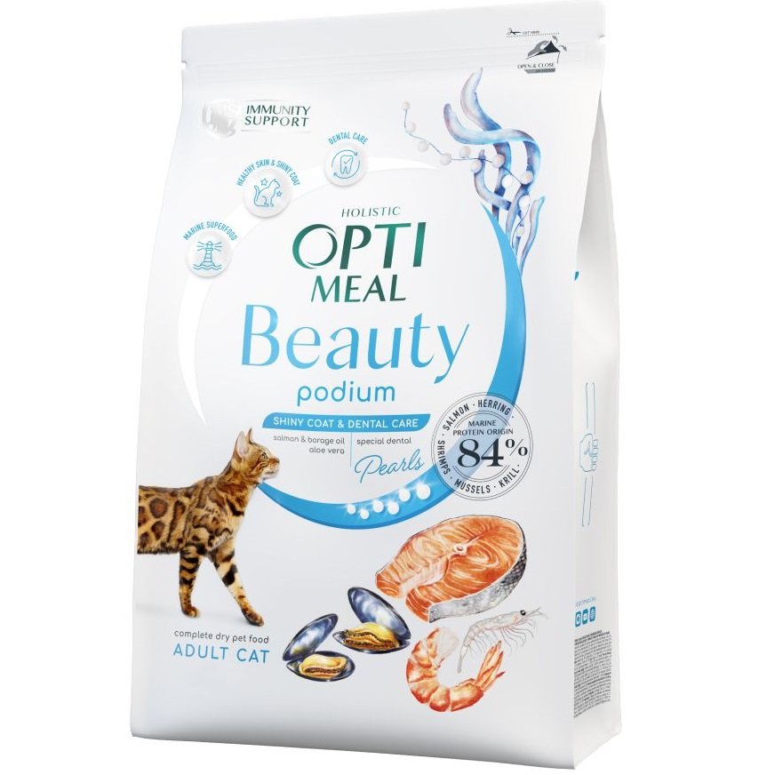 Сухий корм Optimeal Beauty Podium для дорослих кішок з морепродуктами 4кг (B1842201)фото