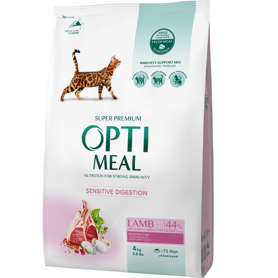 Сухий корм Optimeal для кішок з чутливим травленням з ягням 4кг (B1841101)фото