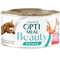 Вологий корм Optimeal Beauty Fitness для кішок зі смугастим тунцем та креветками в соусі 70г (b2782301)
