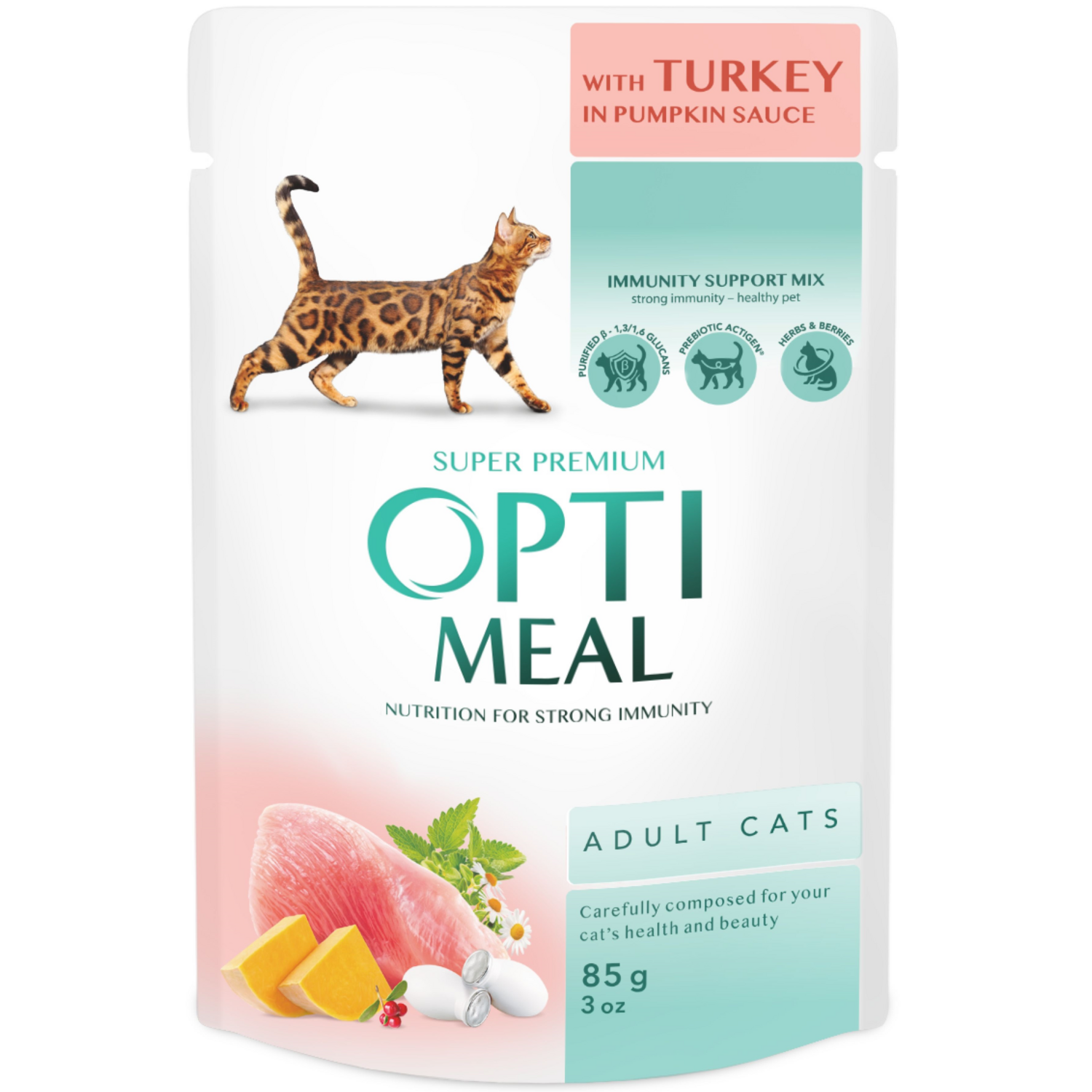 Вологий корм Optimeal для дорослих кішок з індичкою в гарбузовому соусі 85г (b2711902)фото