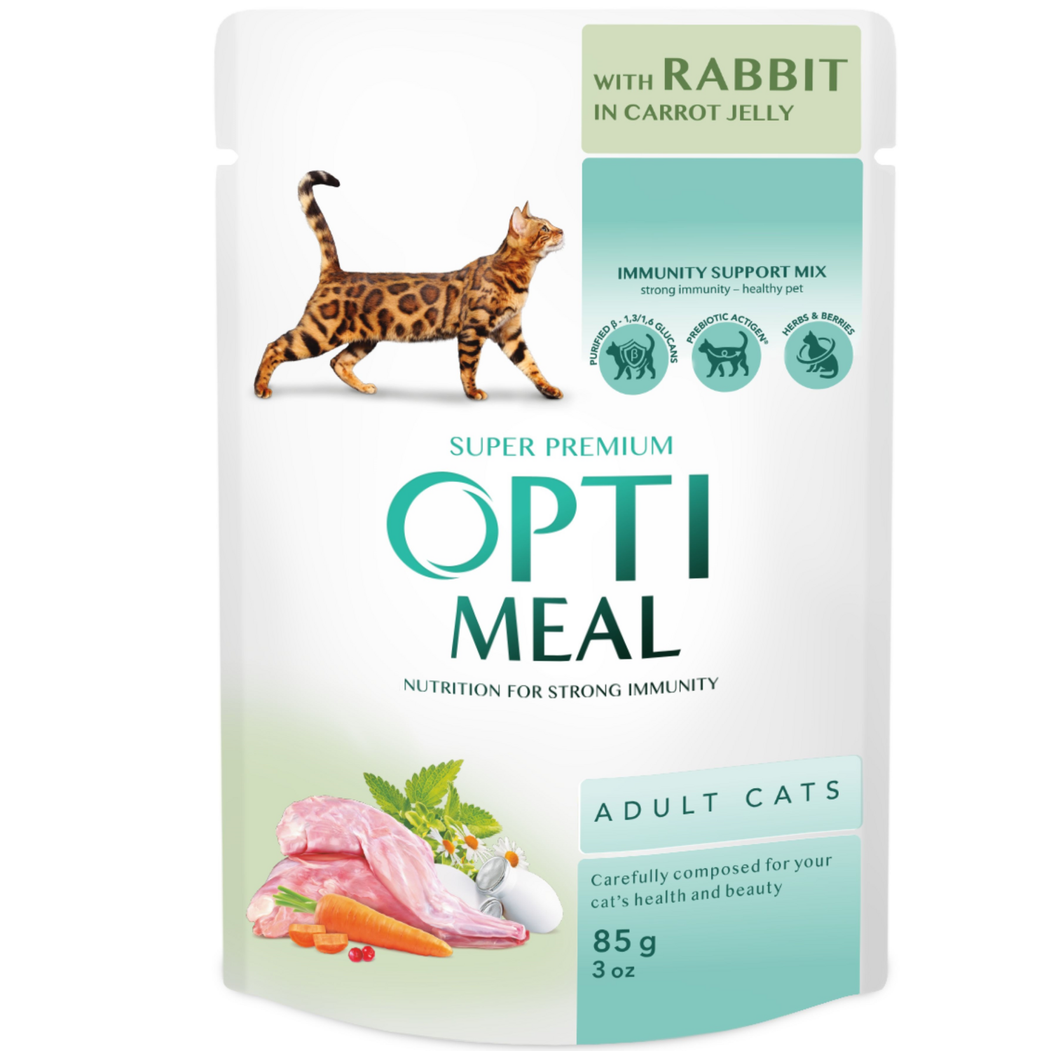 Вологий корм Optimeal для дорослих кішок з кроликом у морквяному желі 85г (b2711702)фото
