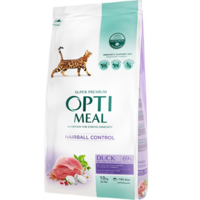 Сухой корм Optimeal для взрослых кошек для выведения шерсти с уткой 10кг (B1830701)