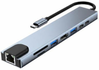 USB хаб 2Е Type-C to USB-A 2.0, USB-A 3.0, 2xUSB-C PD, HDMI, microSD, SD, Ethernet, 0,15 м (2E-W2681)
