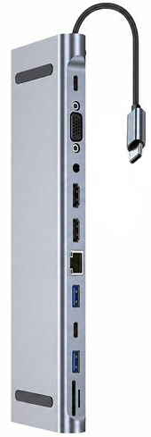 USB хаб 2Е Type-C to USB-A 2.0, 2xUSB-A 3.0, 2xUSB-C PD, 2xHDMI, VGA, microSD, SD, Ethernet, 0,15 м (2E-W2703) фото 1