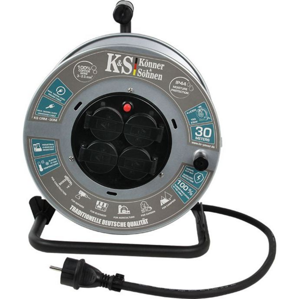 

Удлинитель сетевой Konner&Sohnen KSCRM-30M 4хТип F, 16A, на катушке, 30 м (KSCRM-30M)