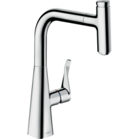 Смеситель Hansgrohe Metris Select для кухонной мойки, 222мм, поворотный, выдвижной, рычаг + кнопка, хром (14857000)