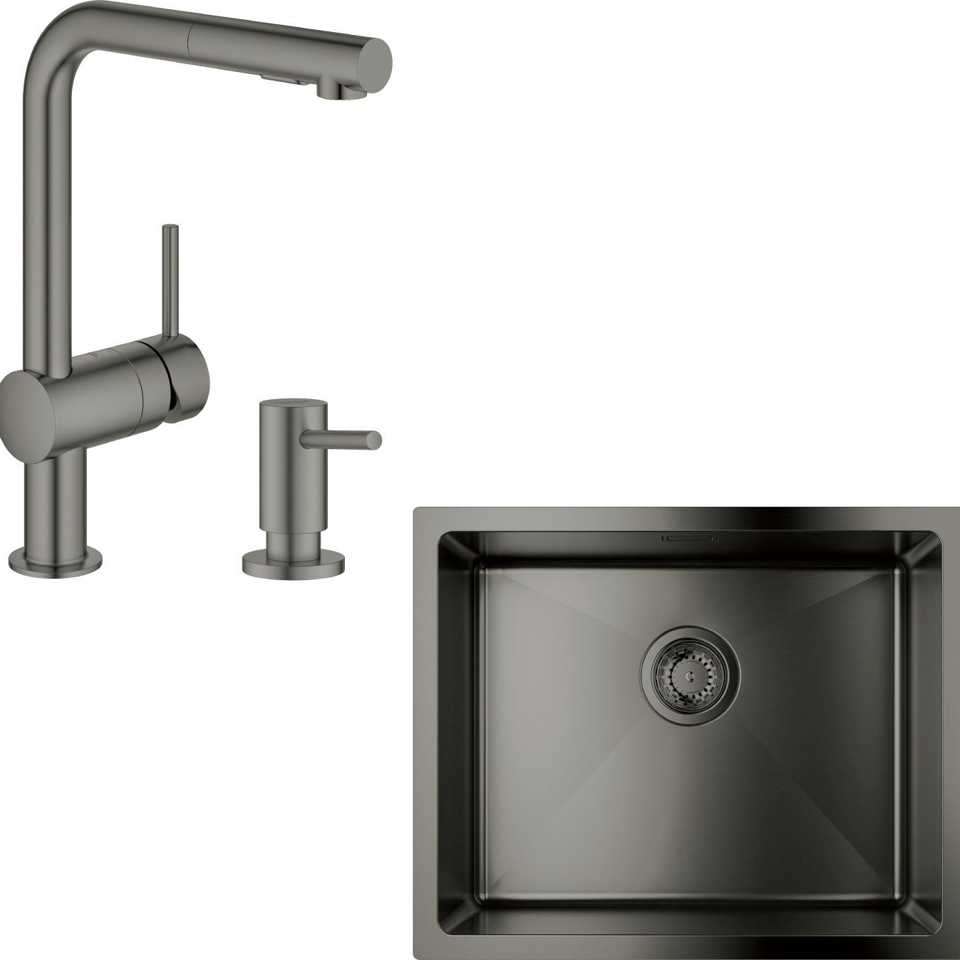 Набір для кухні Grohe K700U сталеве миття 31574AL1 + суміш. 30274AL0 + дозатор 40535AL0, матовий графітфото