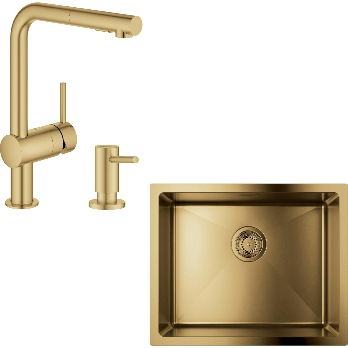 Набор для кухни Grohe K700U стальная мойка 31574GN1 + смес. 30274GN0 +дозатор 40535GN0, матовый прохладный восход солнца фото 