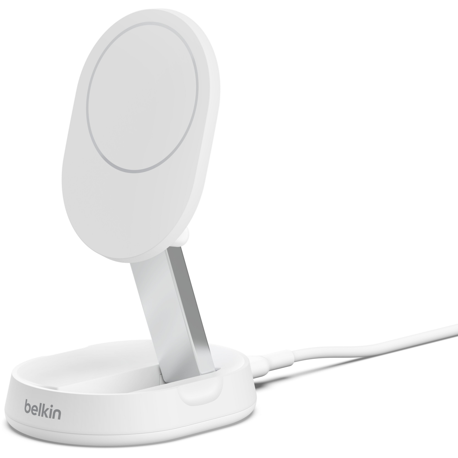 Бездротовий зарядний пристрій Belkin 15Вт Magnetic Stand Qi2 White, адаптер USB-C 20Вт (WIA008VFWH)фото