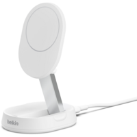 Беспроводное зарядное устройство Belkin 15Вт Magnetic Stand Qi2 White, адаптер USB-C 20Вт (WIA008VFWH)