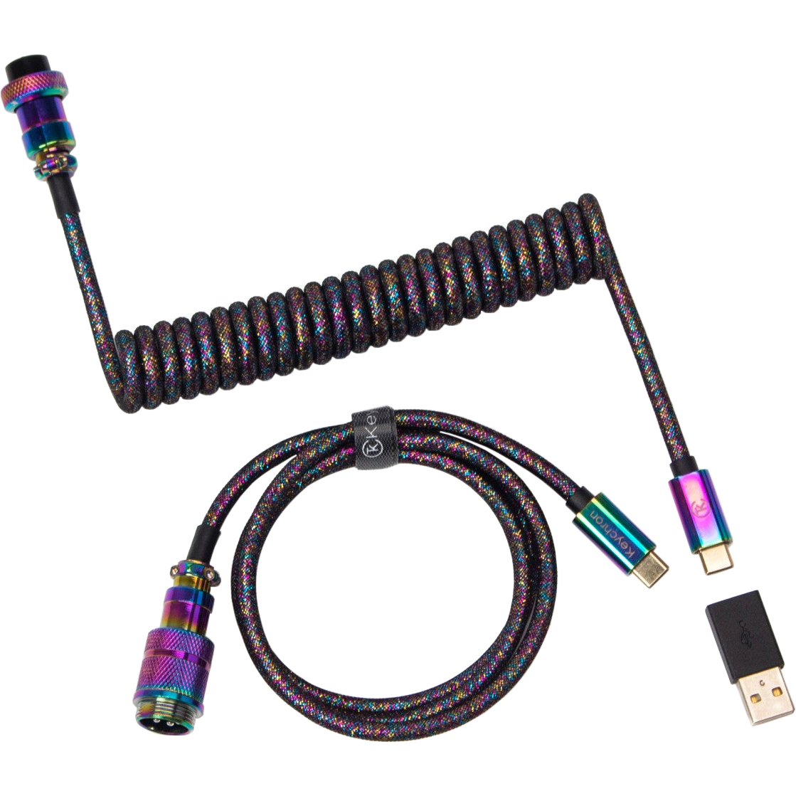 Кабель Keychron USB-A/USB-C Premium Coiled Aviator Cable-Straight Rainbow Palted Black (CAB5_KEYCHRON) фото 