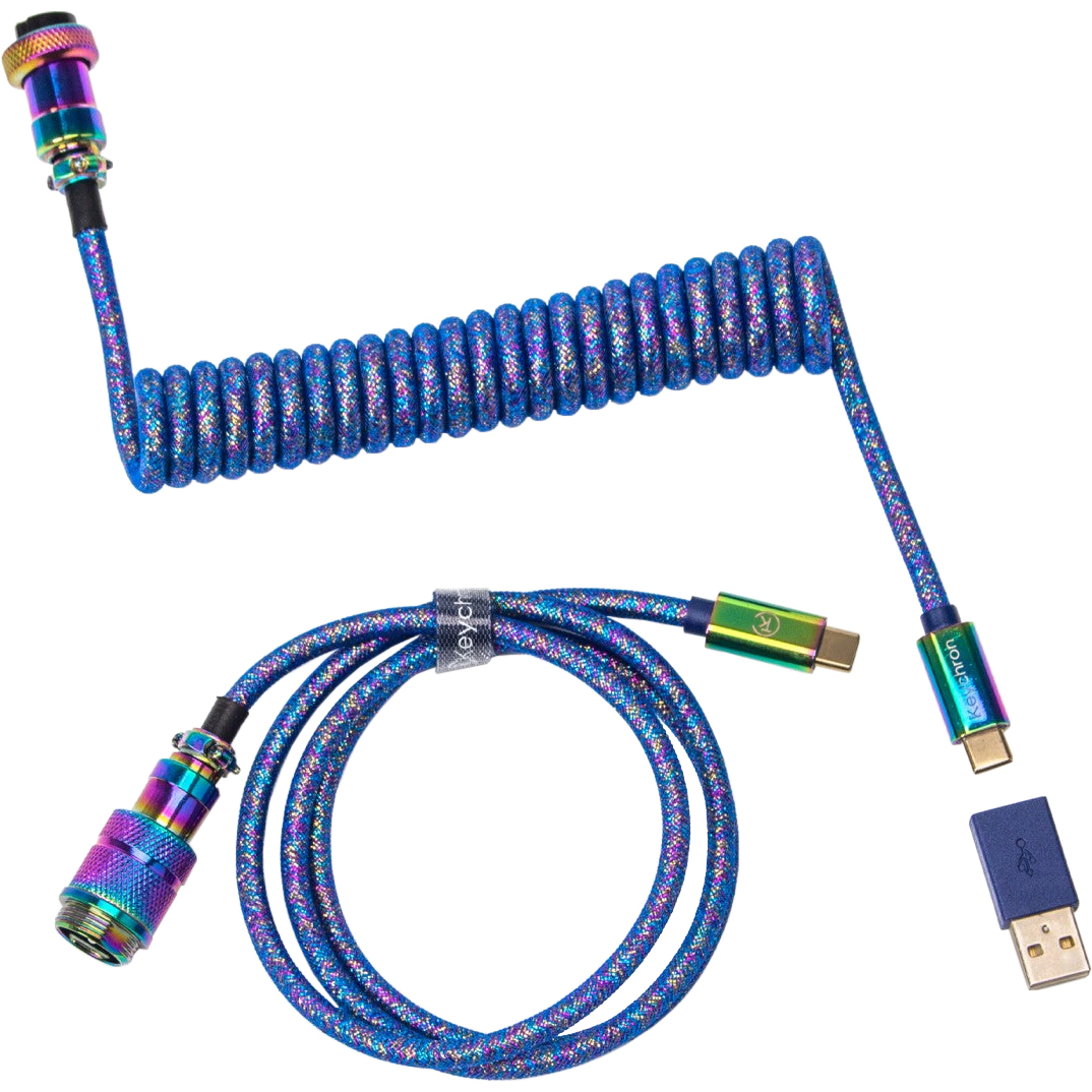 Кабель Keychron USB-A/USB-C Premium Coiled Aviator Cable-Straight Rainbow Palted Blue (CAB6_KEYCHRON) фото 