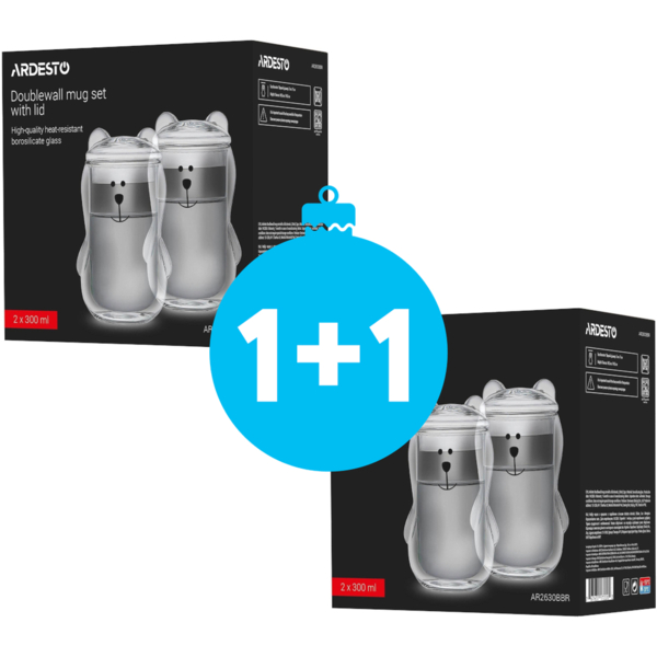 

Набор чашек с крышкой с двойными стенками ARDESTO Animals, 300мл, 2шт, прозрачный (AR2630BBR)
