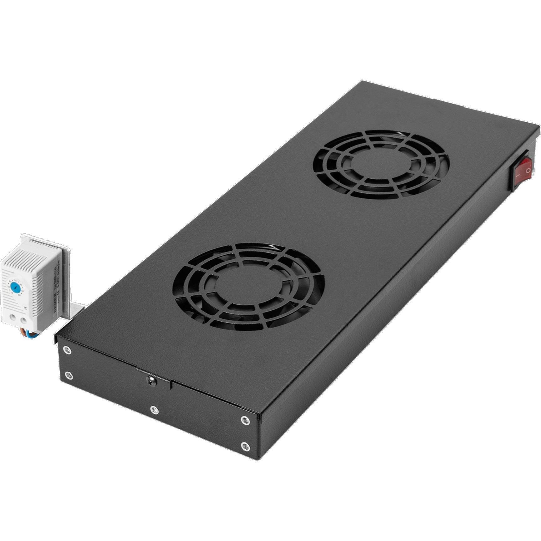 Блок вентиляторів DIGITUS 19" 1U, 2 fans, thermostat, RAL 9005 (DN-19FAN-2-HO-SW)фото1