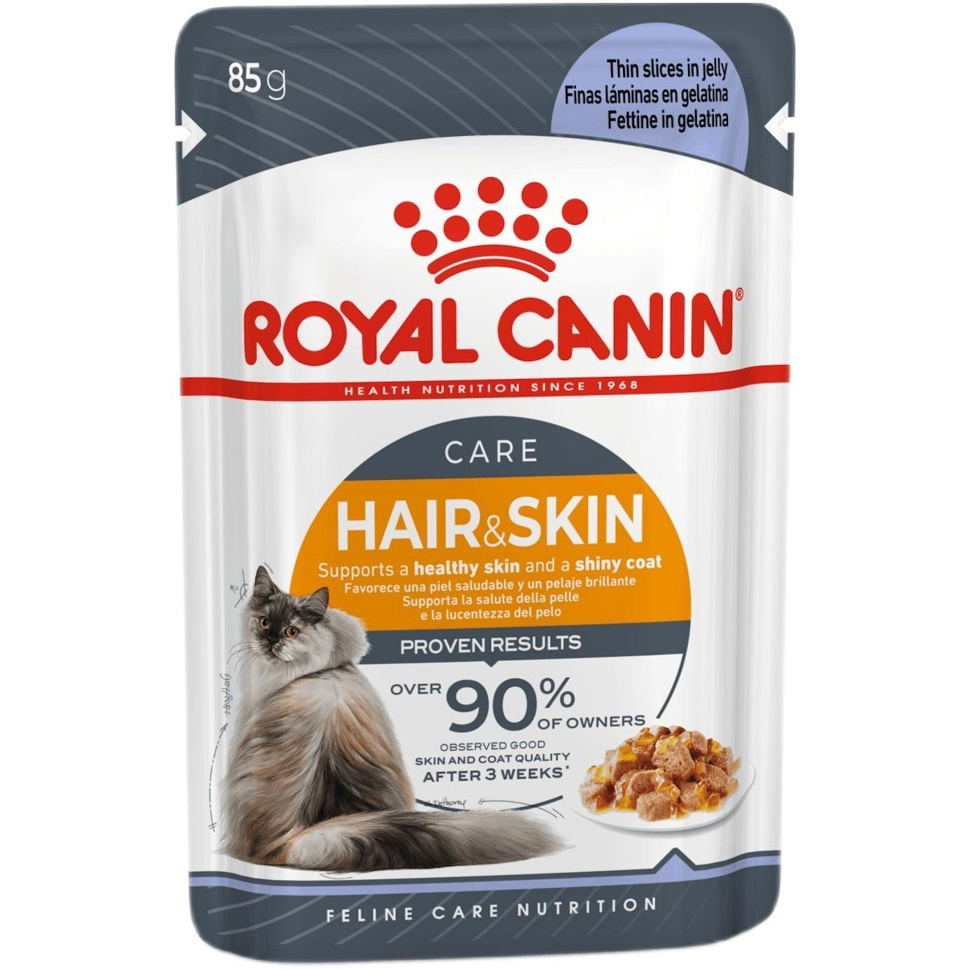 Влажный корм для котов Royal Canin Hair&amp;Skin Care кусочки в желе 85г фото 