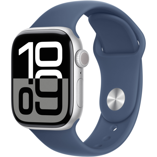 Акція на Смарт-часы Apple Watch Series 10 GPS 42mm Silver Aluminium Case with Denim Sport Band - S/M від MOYO