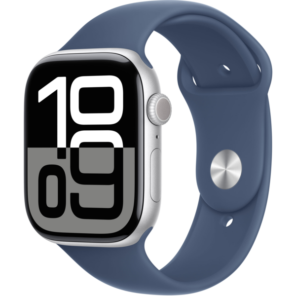 Акція на Смарт-часы Apple Watch Series 10 GPS 46mm Silver Aluminium Case with Denim Sport Band - S/M від MOYO