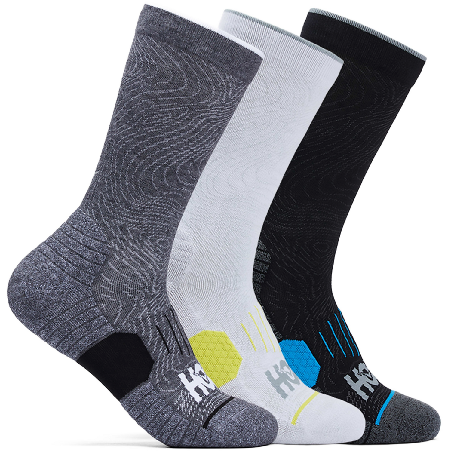 Шкарпетки HOKA ( 1122931 ) CREW RUN SOCK 3-PACK 2024 White/Black/Grey 42-46 мультиколорфото