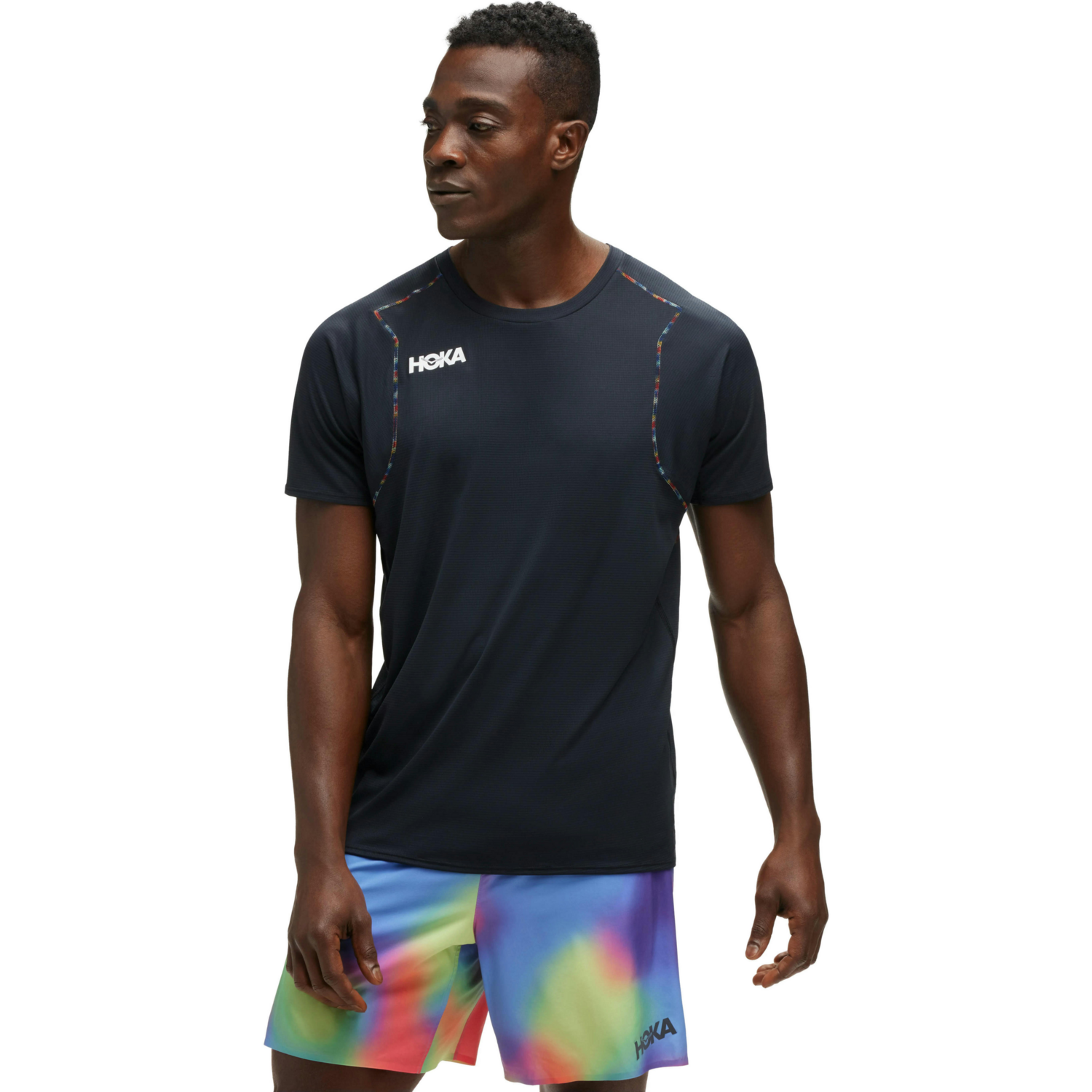 Футболка для бігу HOKA ( 1123725 ) GLIDE SHORT SLEEVE 2024 Black/Multi S чорнийфото