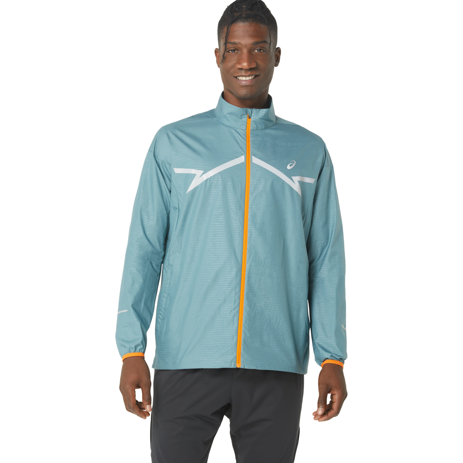 Куртка для бега Asics ( 2011C875 ) LITE-SHOW JACKET 2024 FOGGY TEAL 2XL голубой фото 