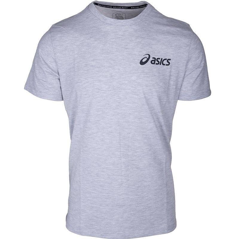 Футболка для бега Asics ( 2031E659 ) ASICS CHEST LOGO SS TEE 2024 LIGHT GREY HEATHER/GRAPHITE GREY L серый фото 