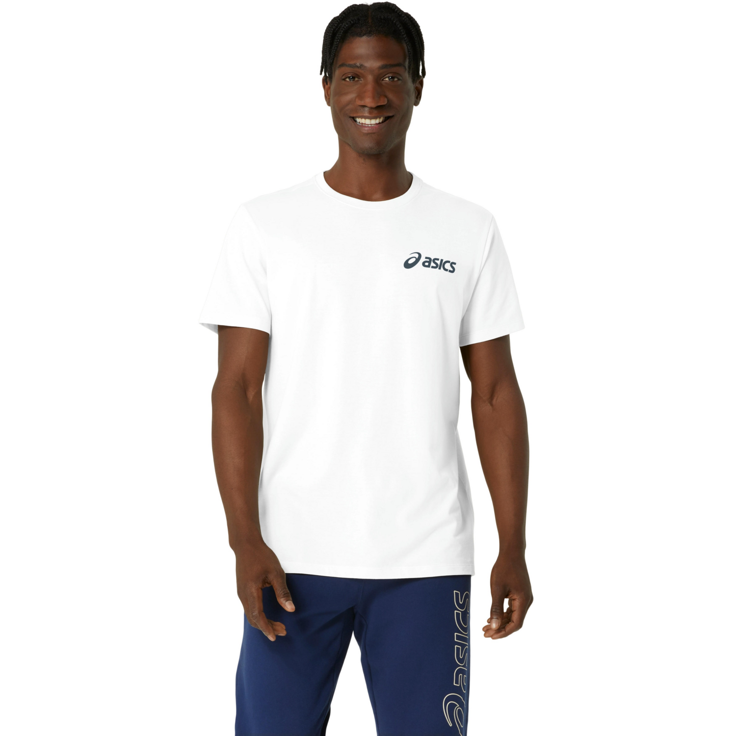 Футболка для бега Asics ( 2031E659 ) ASICS CHEST LOGO SS TEE 2024 BRILLIANT WHITE/FRENCH BLUE L белый фото 