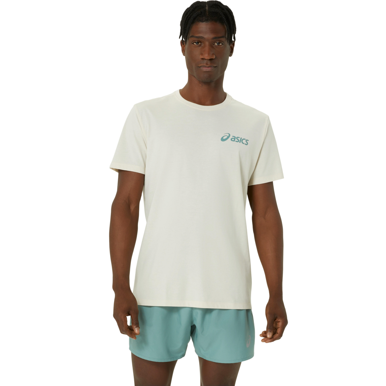 Футболка для бега Asics ( 2031E659 ) ASICS CHEST LOGO SS TEE 2024 BIRCH/CELADON L белый фото 